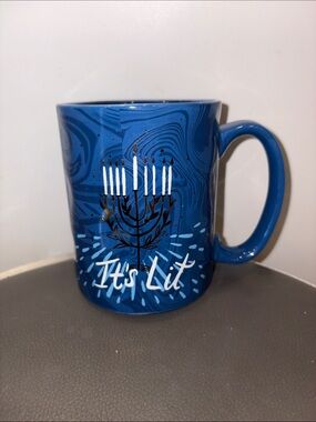 New EttaVee Hanukkah Menorah "It's Lit" Ceramic Coffee Mug, Blue